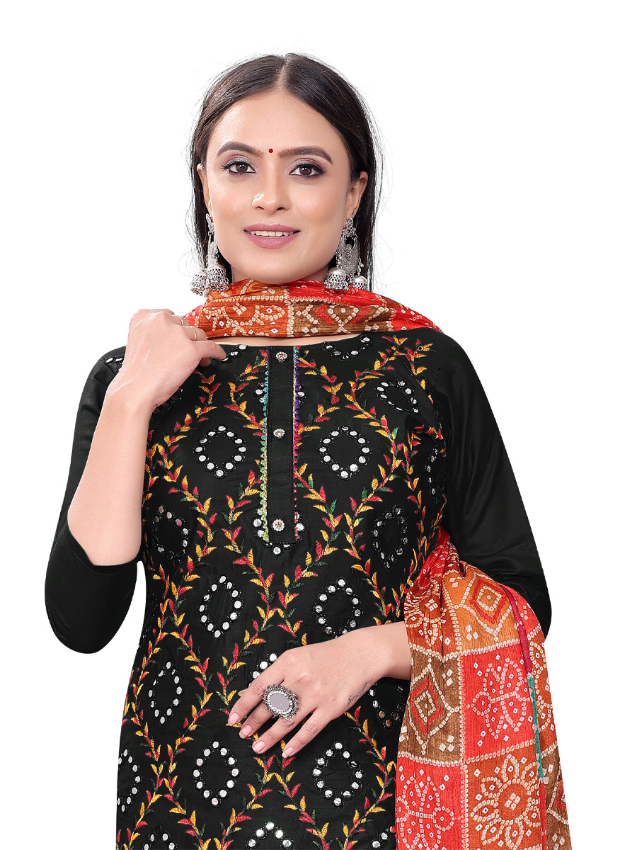 Black Cotton Embroidered Casual Festival Pant Salwar Kameez