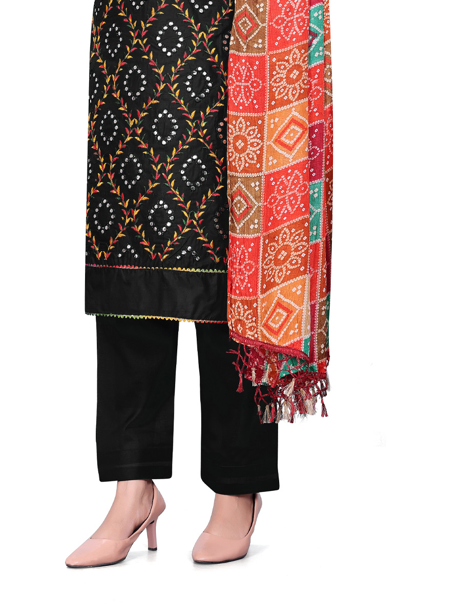 Black Cotton Embroidered Casual Festival Pant Salwar Kameez