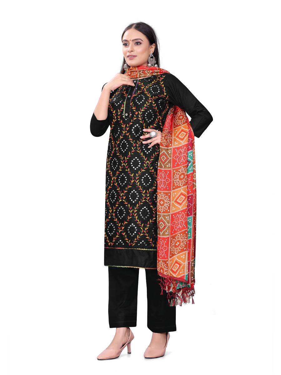 Black Cotton Embroidered Casual Festival Pant Salwar Kameez