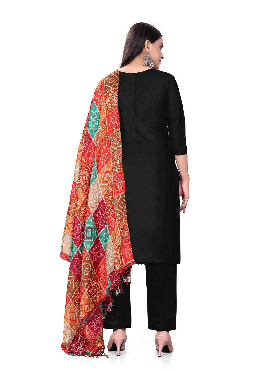 Black Cotton Embroidered Casual Festival Pant Salwar Kameez