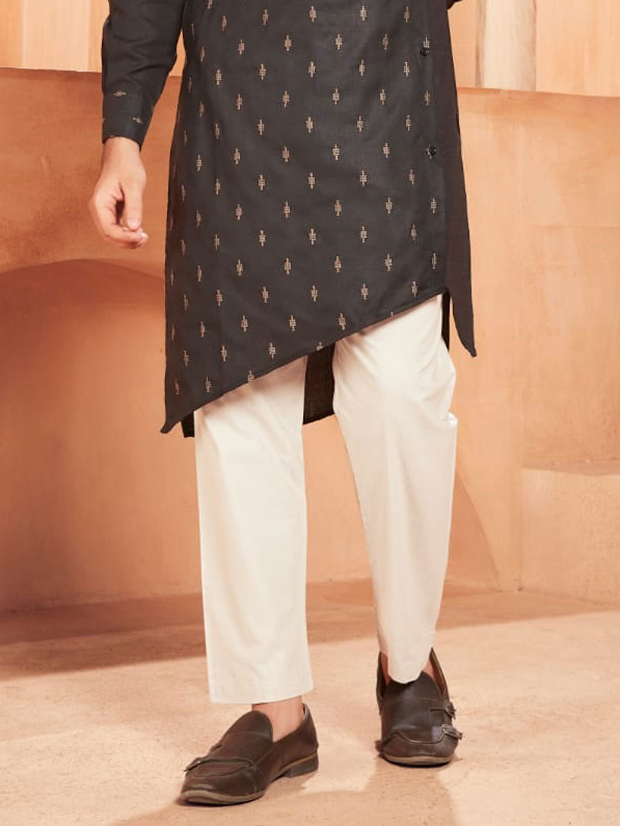 Black Cotton Embroidered Party Kurta
