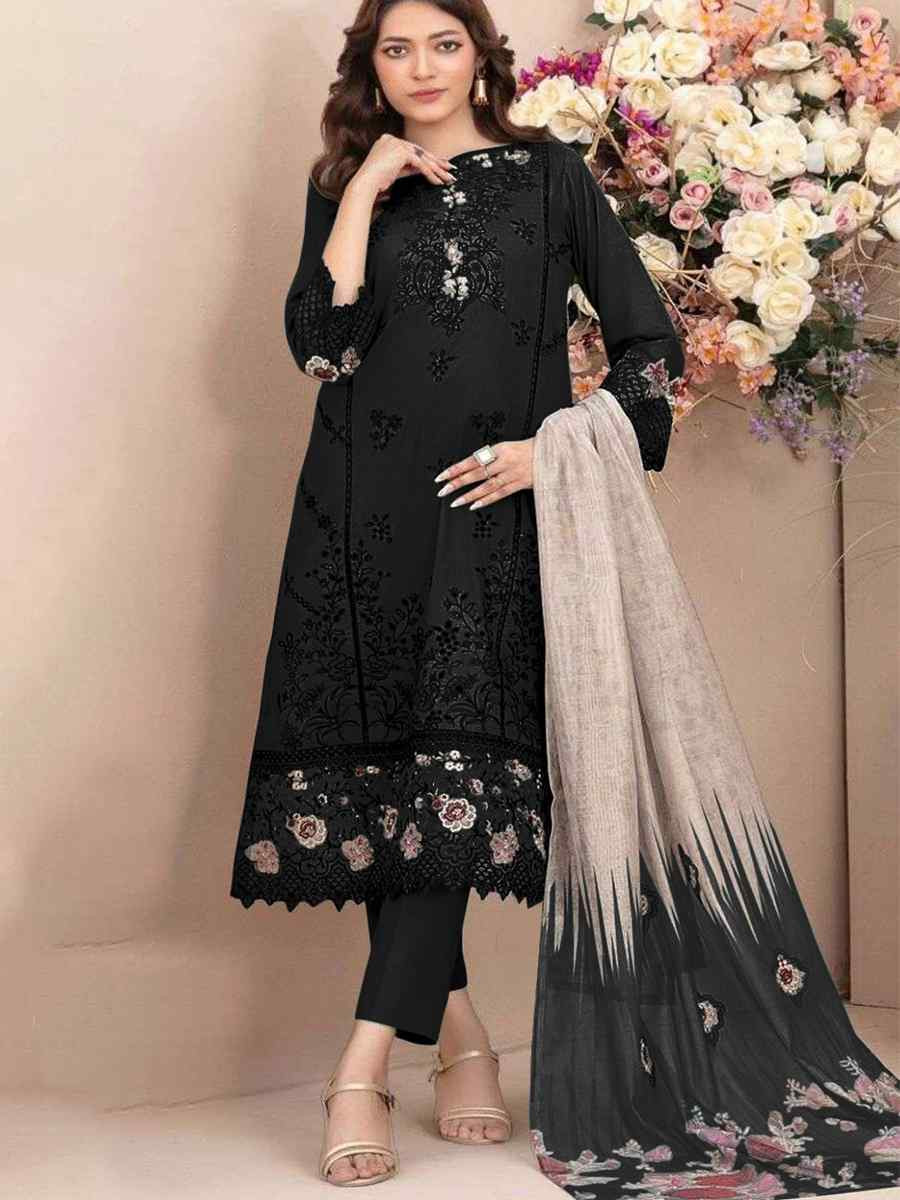 Black Cotton Embroidery Party Wedding Festival Casual Pant Salwar Kameez