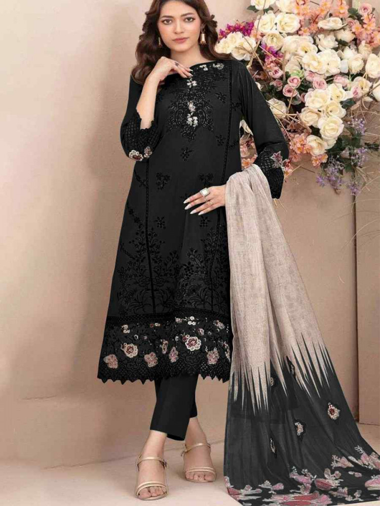 Image of Black Cotton Embroidery Party Wedding Festival Casual Pant Salwar Kameez