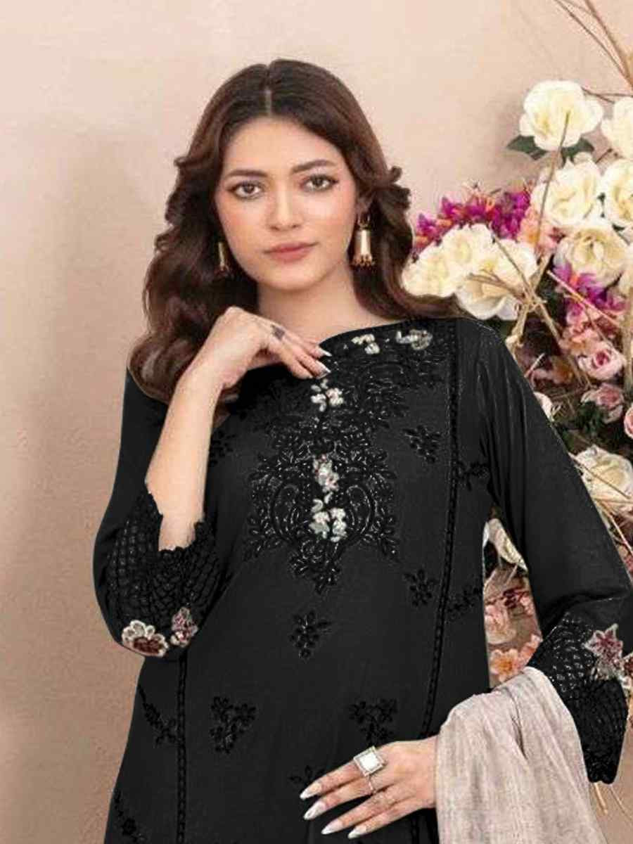 Black Cotton Embroidery Party Wedding Festival Casual Pant Salwar Kameez