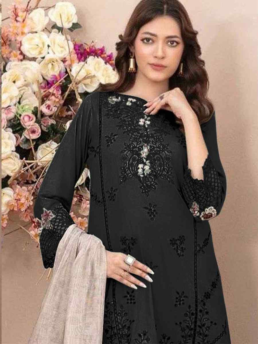 Black Cotton Embroidery Party Wedding Festival Casual Pant Salwar Kameez