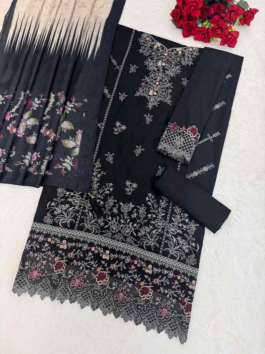 Black Cotton Embroidery Party Wedding Festival Casual Pant Salwar Kameez