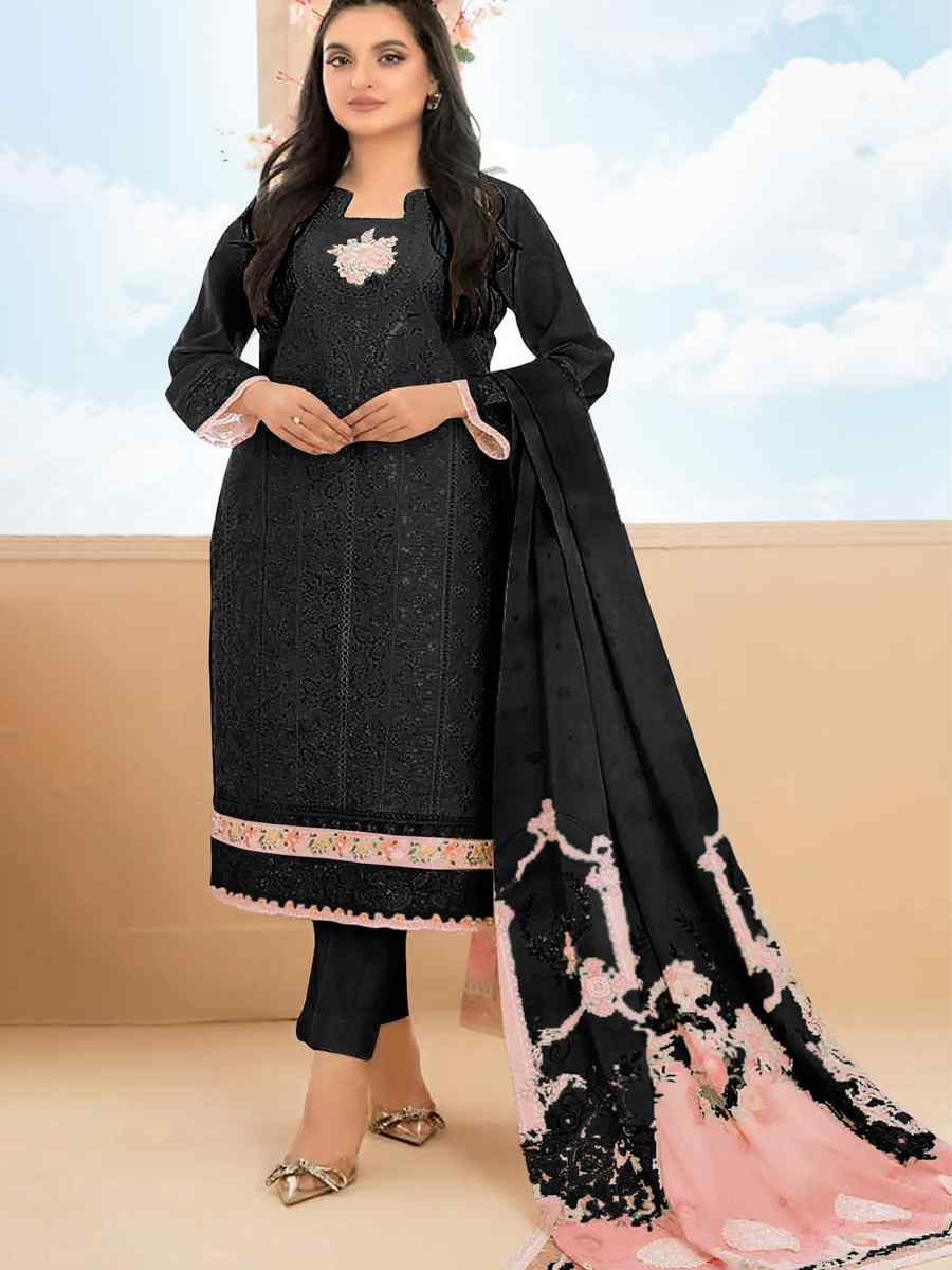 Black Cotton Embroidery Party Wedding Festival Casual Pant Salwar Kameez