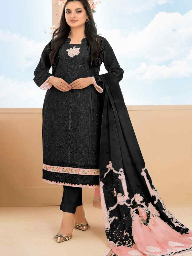 Image of Black Cotton Embroidery Party Wedding Festival Casual Pant Salwar Kameez