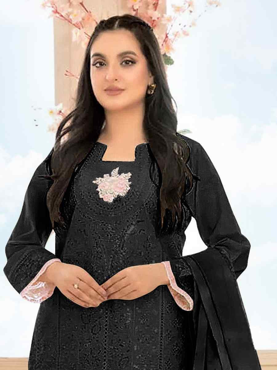 Black Cotton Embroidery Party Wedding Festival Casual Pant Salwar Kameez