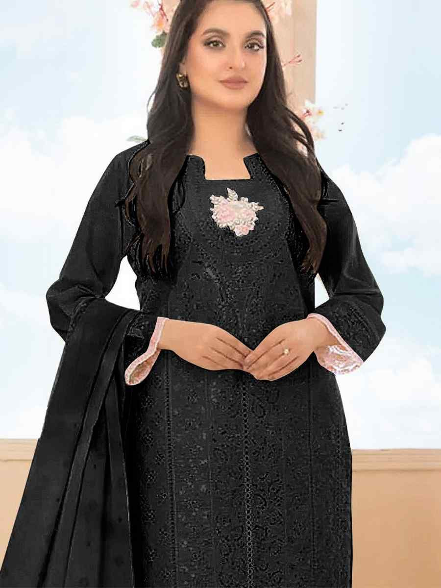 Black Cotton Embroidery Party Wedding Festival Casual Pant Salwar Kameez