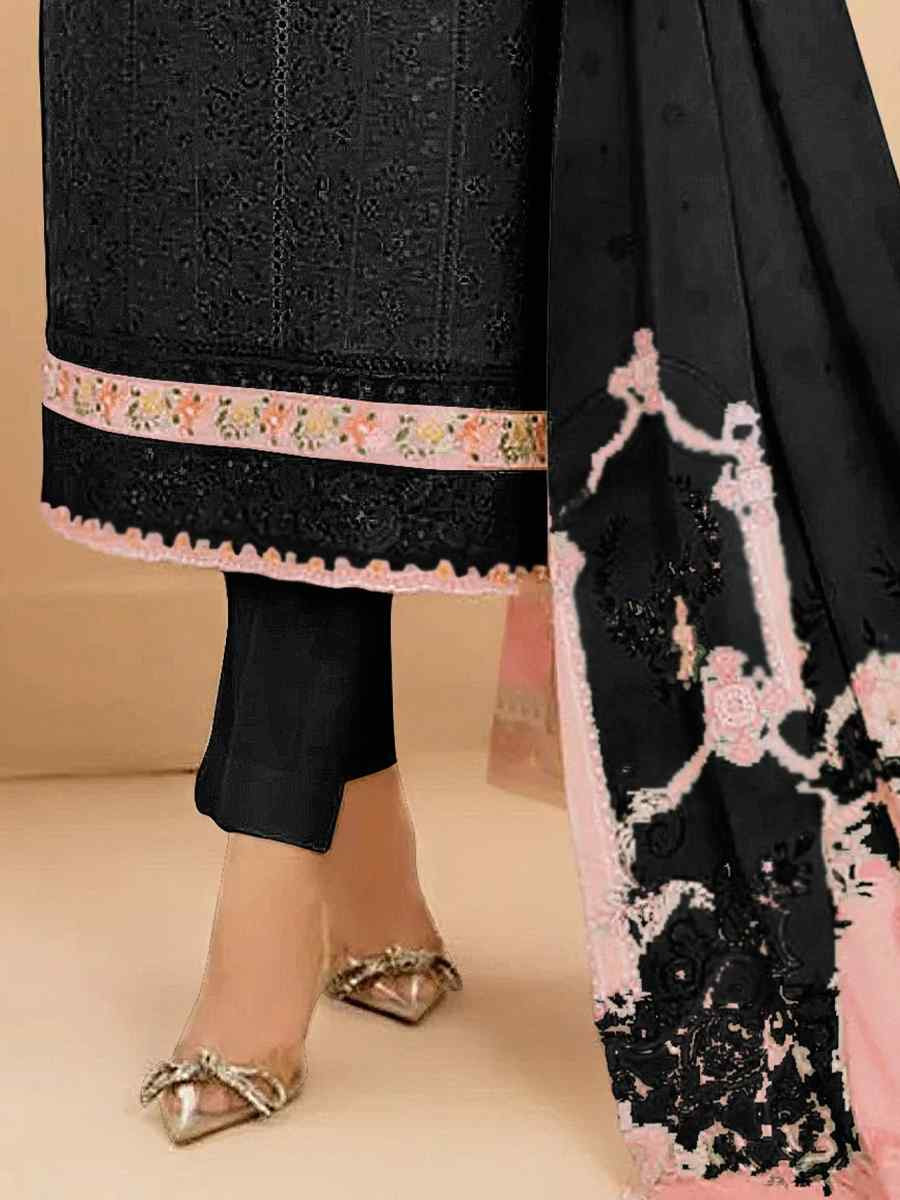 Black Cotton Embroidery Party Wedding Festival Casual Pant Salwar Kameez