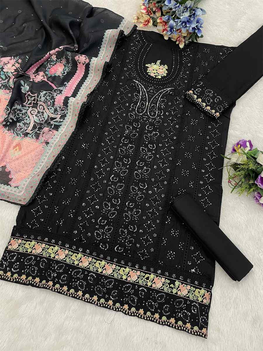 Black Cotton Embroidery Party Wedding Festival Casual Pant Salwar Kameez