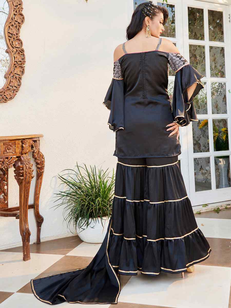 Black Cotton Handwoven Festival Palazzo Pant Salwar Kameez
