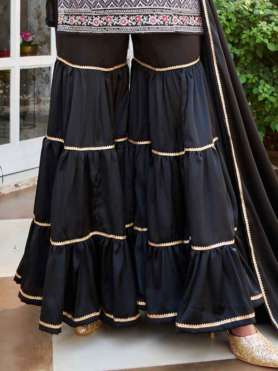 Black Cotton Handwoven Festival Palazzo Pant Salwar Kameez