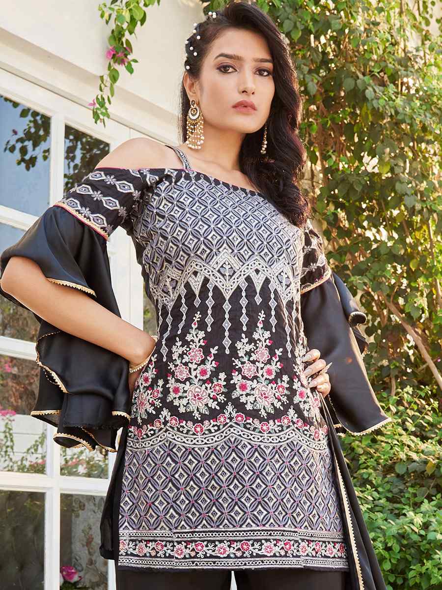 Black Cotton Handwoven Festival Palazzo Pant Salwar Kameez