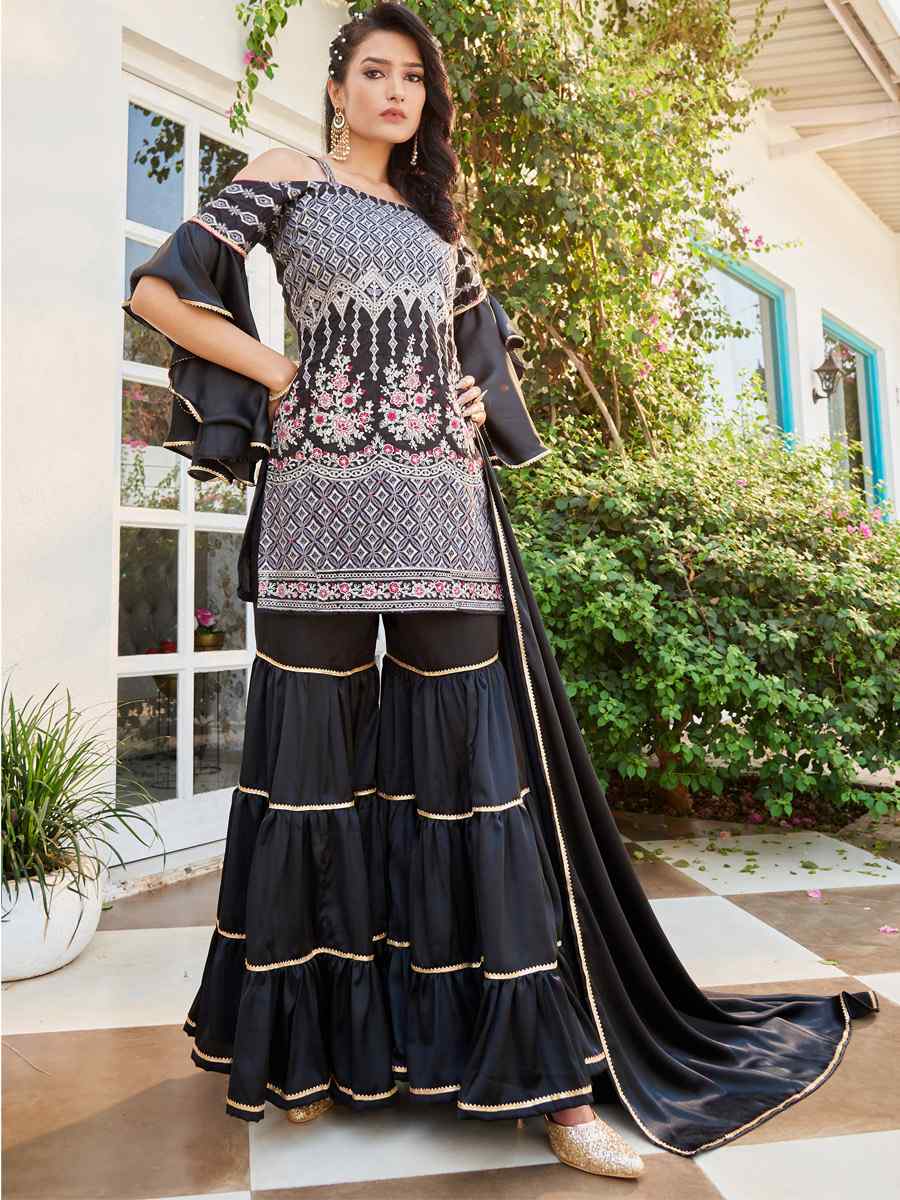Black Cotton Handwoven Festival Palazzo Pant Salwar Kameez