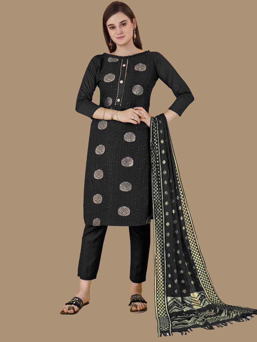 Black Cotton Jacquard Handwoven Casual Festival Pant Salwar Kameez