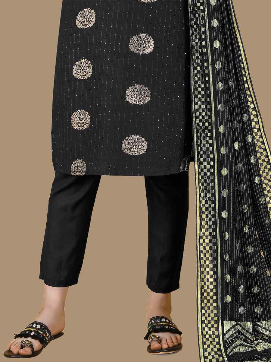Black Cotton Jacquard Handwoven Casual Festival Pant Salwar Kameez