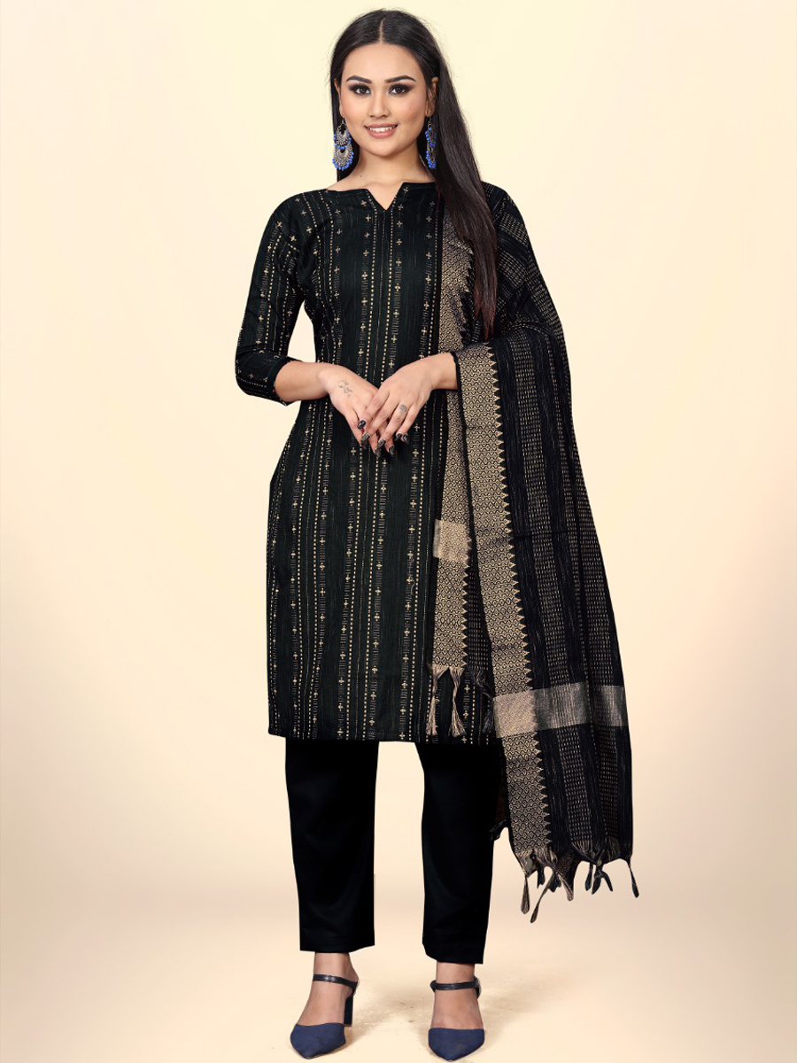 Black Cotton Jacquard Printed Casual Festival Pant Salwar Kameez