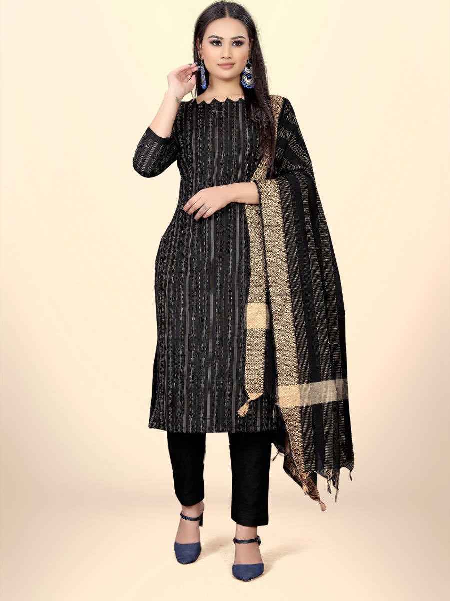 Black Cotton Jacquard Printed Casual Festival Pant Salwar Kameez