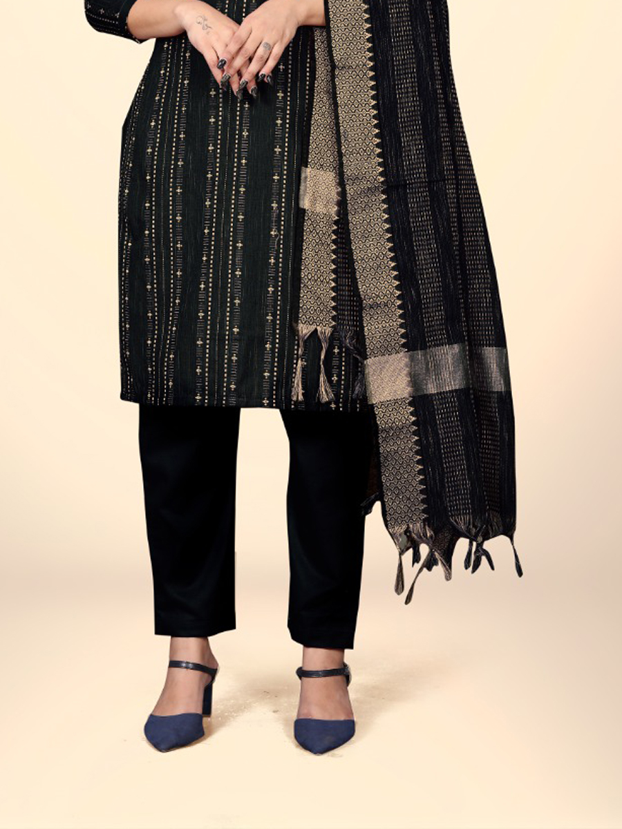 Black Cotton Jacquard Printed Casual Festival Pant Salwar Kameez
