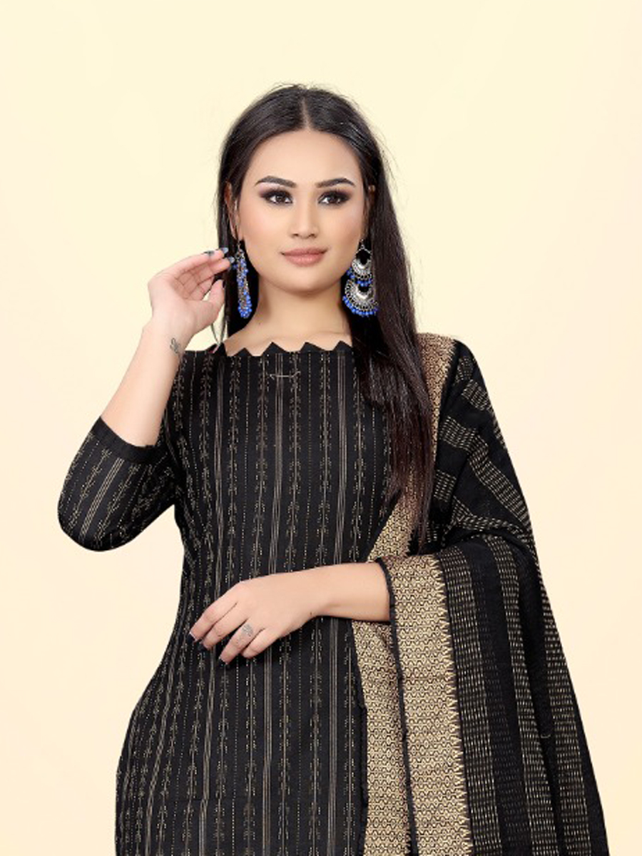 Black Cotton Jacquard Printed Casual Festival Pant Salwar Kameez