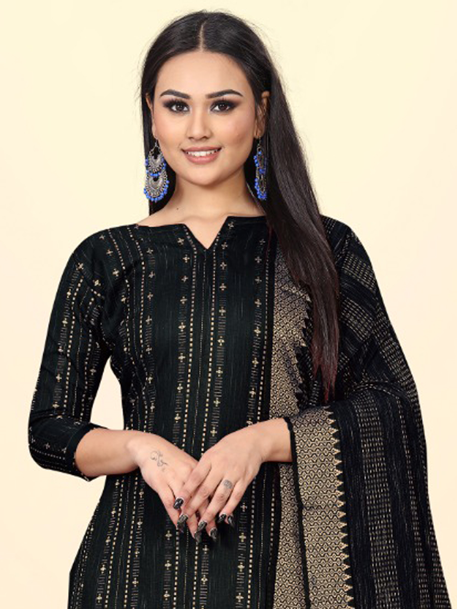 Black Cotton Jacquard Printed Casual Festival Pant Salwar Kameez