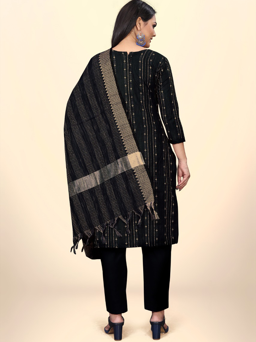 Black Cotton Jacquard Printed Casual Festival Pant Salwar Kameez
