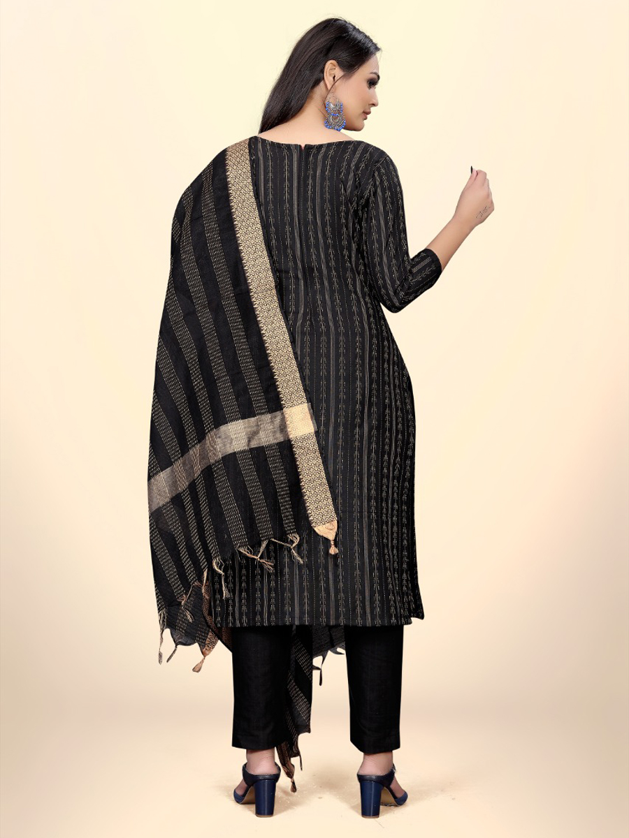 Black Cotton Jacquard Printed Casual Festival Pant Salwar Kameez