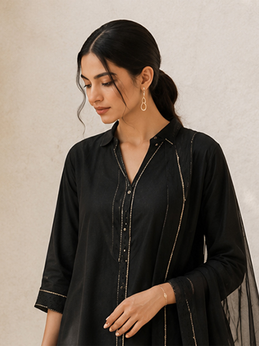 Black Cotton Plain Wedding Party Festival Casual Ready Palazzo Pant Salwar Kameez