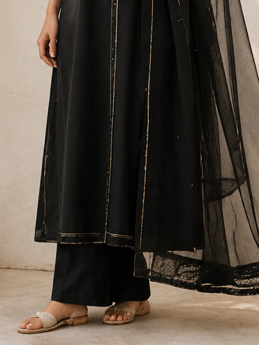 Black Cotton Plain Wedding Party Festival Casual Ready Palazzo Pant Salwar Kameez