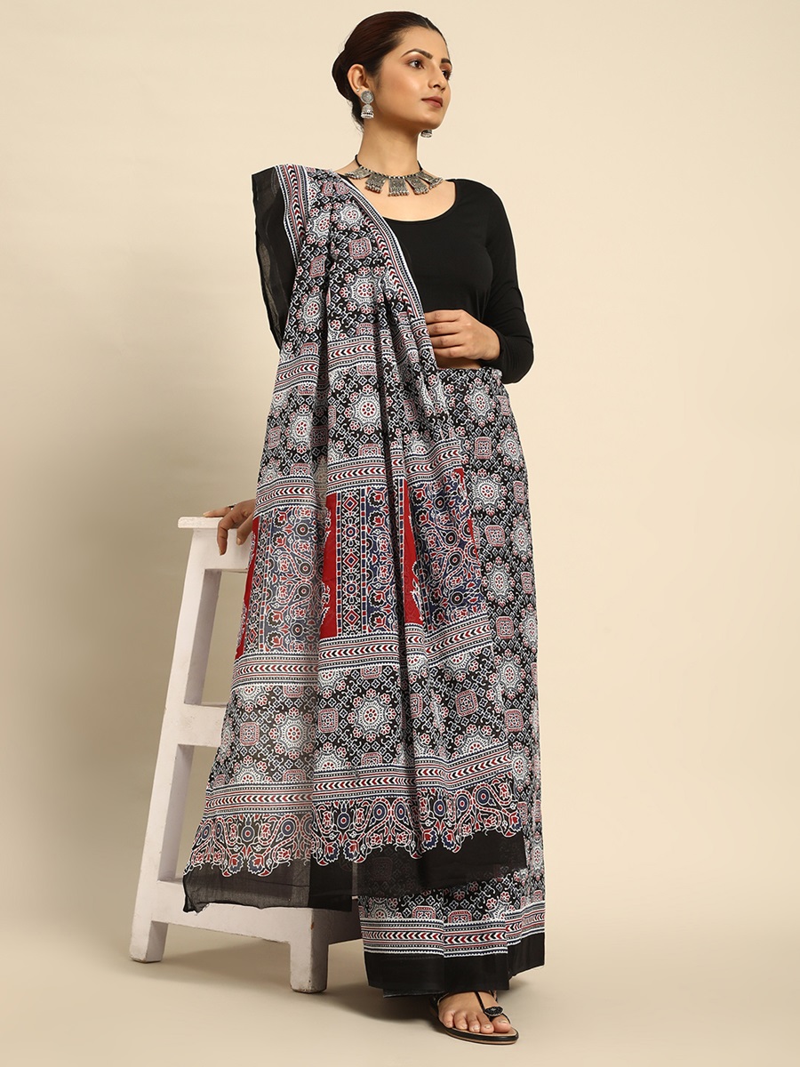 Black Cotton Printed Festival Casual Contemporary Sarees