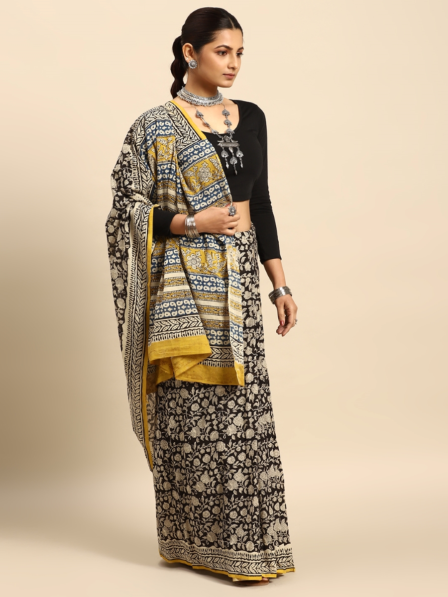 Black Cotton Printed Festival Casual Contemporary Sarees