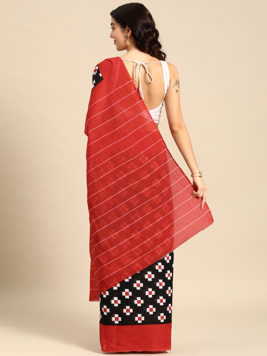 Black Cotton Printed Festival Casual Contemporary Sarees