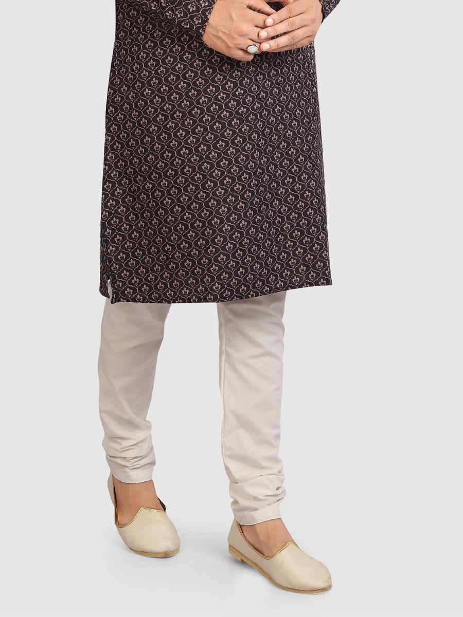Black Cotton Printed Festival Casual Kurta