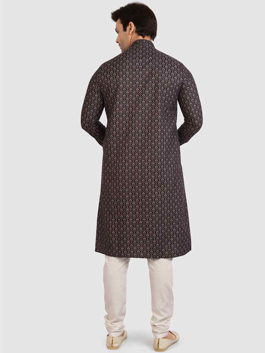 Black Cotton Printed Festival Casual Kurta