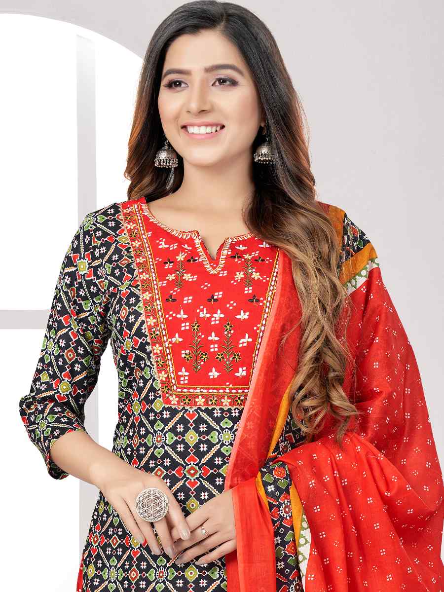 Black Cotton Printed Festival Casual Pant Salwar Kameez