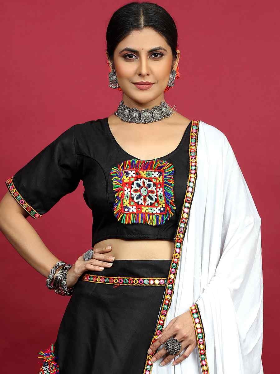 Black Cotton Printed Mehendi Festival Traditional Lehenga Choli