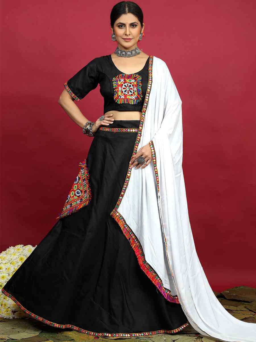 Black Cotton Printed Mehendi Festival Traditional Lehenga Choli