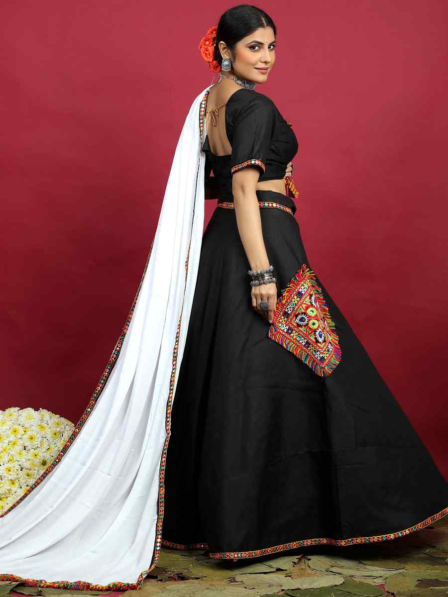 Black Cotton Printed Mehendi Festival Traditional Lehenga Choli