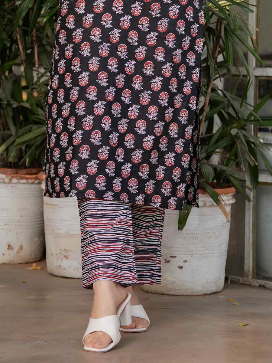 Black Cotton Printed Party Casual Ready Pant Salwar Kameez