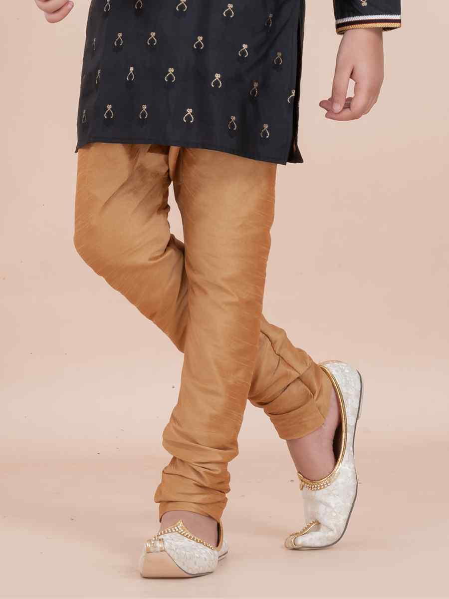 Black Cotton Self Jacquard Embroidered Festival Traditional Kurta Pyjama Boys Wear