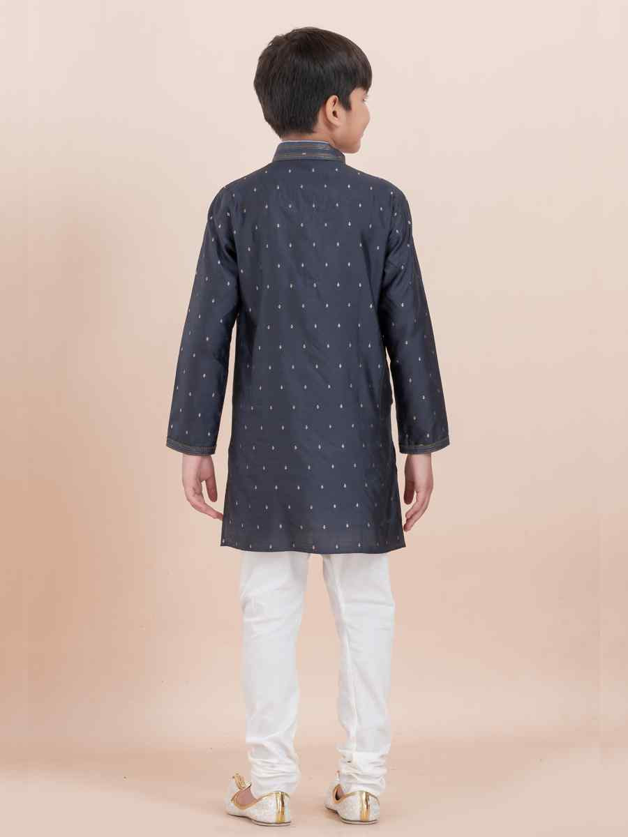 Black Cotton Self Jacquard Embroidered Festival Traditional Kurta Pyjama Boys Wear