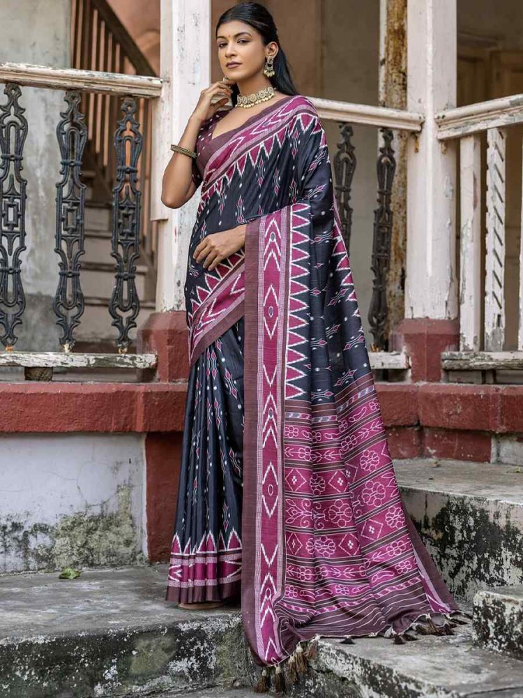 Black Cotton Silk Handwoven Casual Festival Classic Style Saree