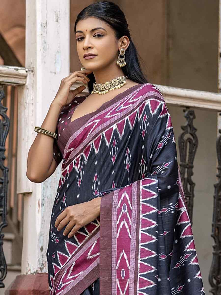 Black Cotton Silk Handwoven Casual Festival Classic Style Saree