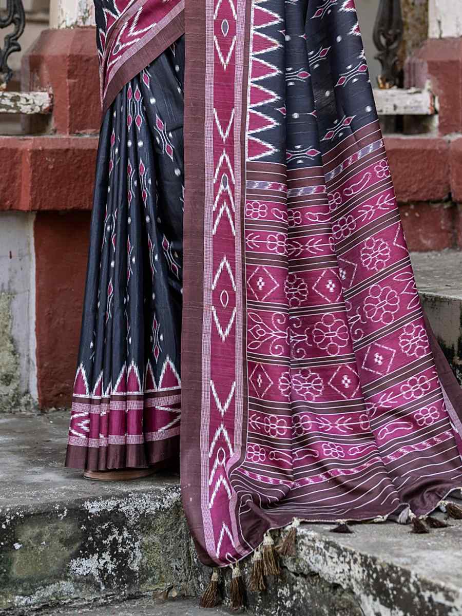 Black Cotton Silk Handwoven Casual Festival Classic Style Saree