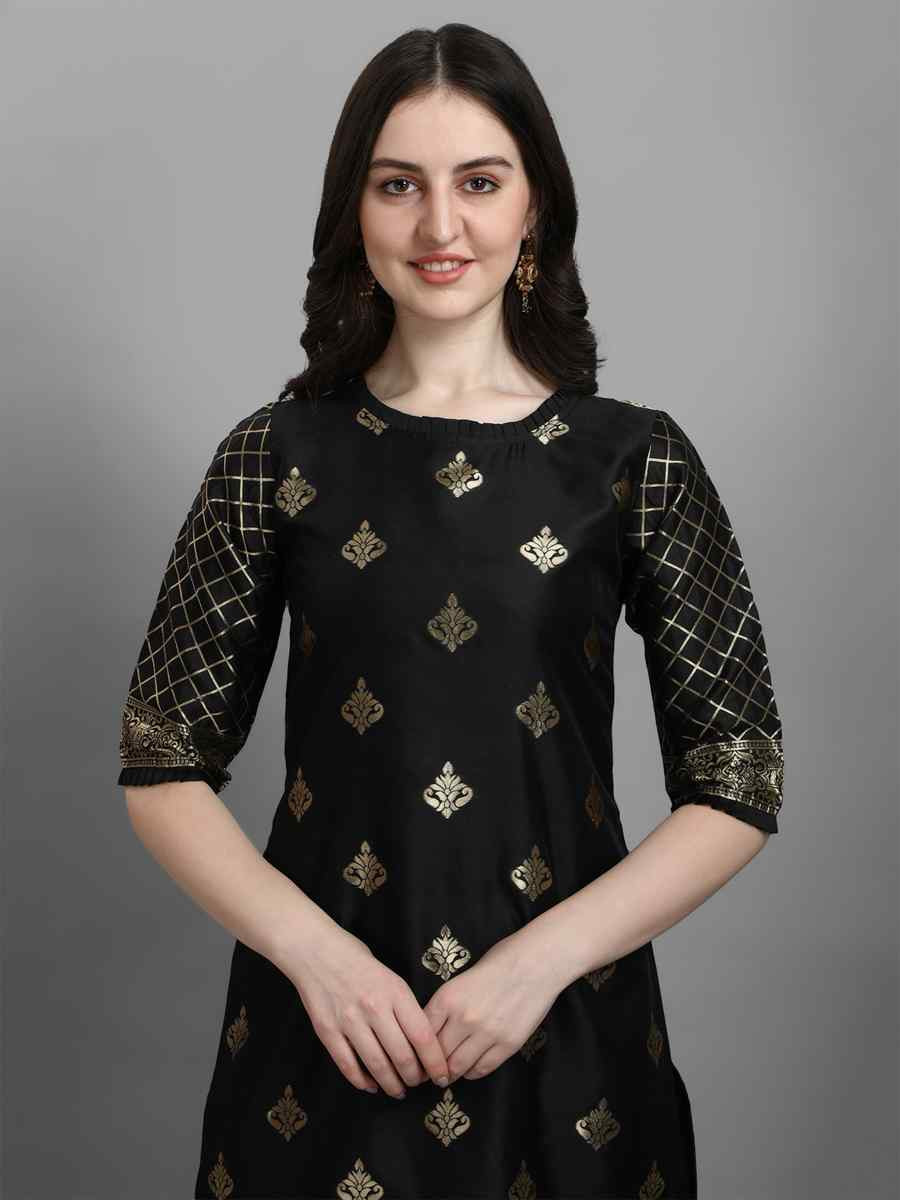 Black Cotton Silk Jacquard Handwoven Party Wedding Festival Casual Ready Pant Salwar Kameez