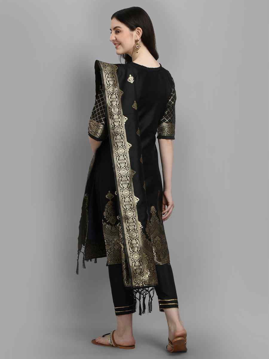 Black Cotton Silk Jacquard Handwoven Party Wedding Festival Casual Ready Pant Salwar Kameez