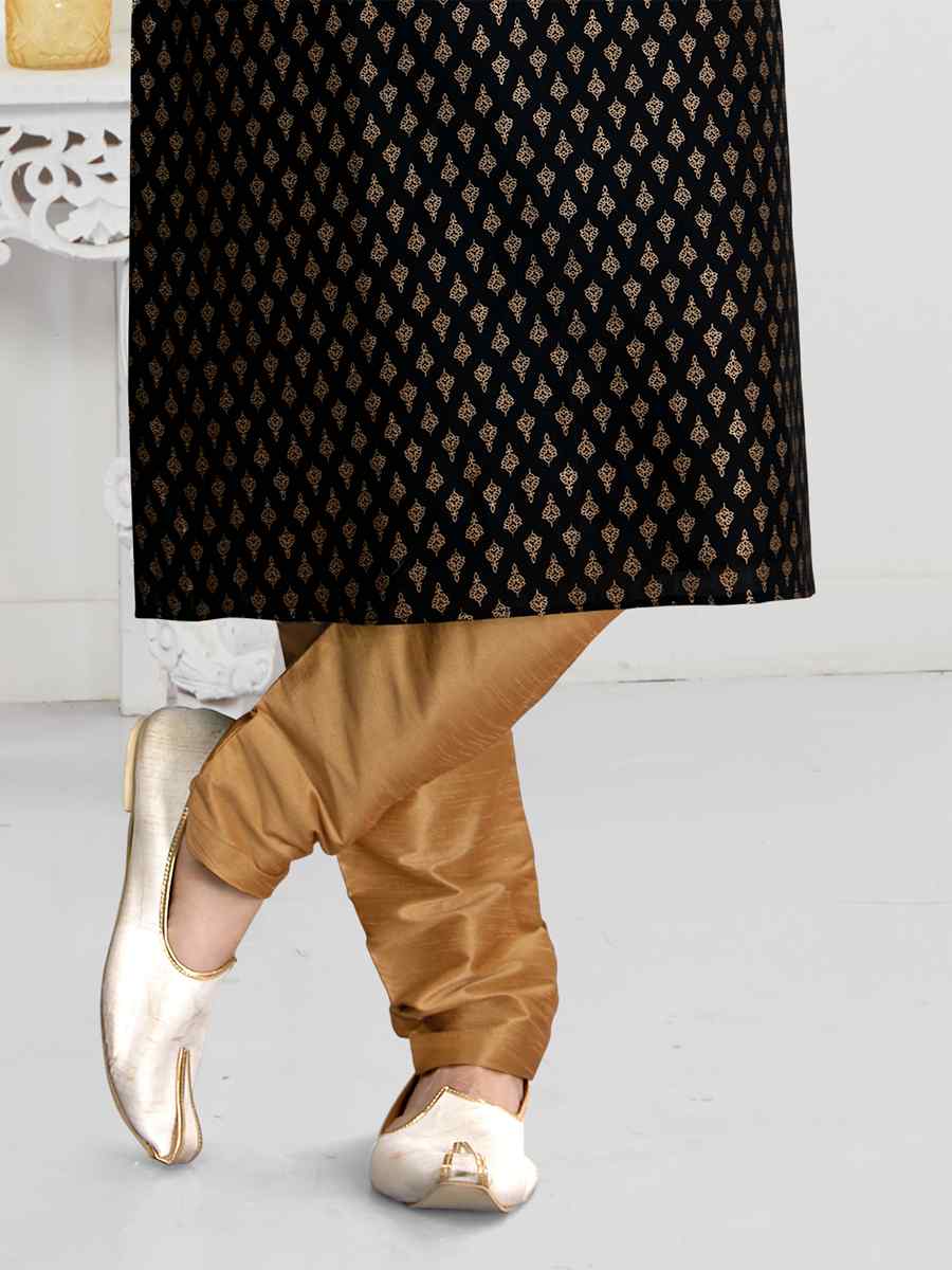 Black Cotton Woven Festival Wedding Kurta