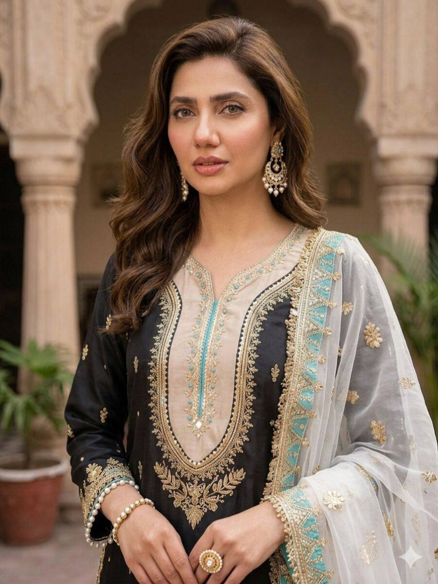 Black Crape Silk Embroidery Sequins Wedding Party Festival Casual Ready Palazzo Pant Salwar Kameez